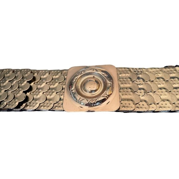 Vintage PAMART MFG Metal Scales Stretch Goldtone Belt 28"L x 2"W - Picture 3 of 9